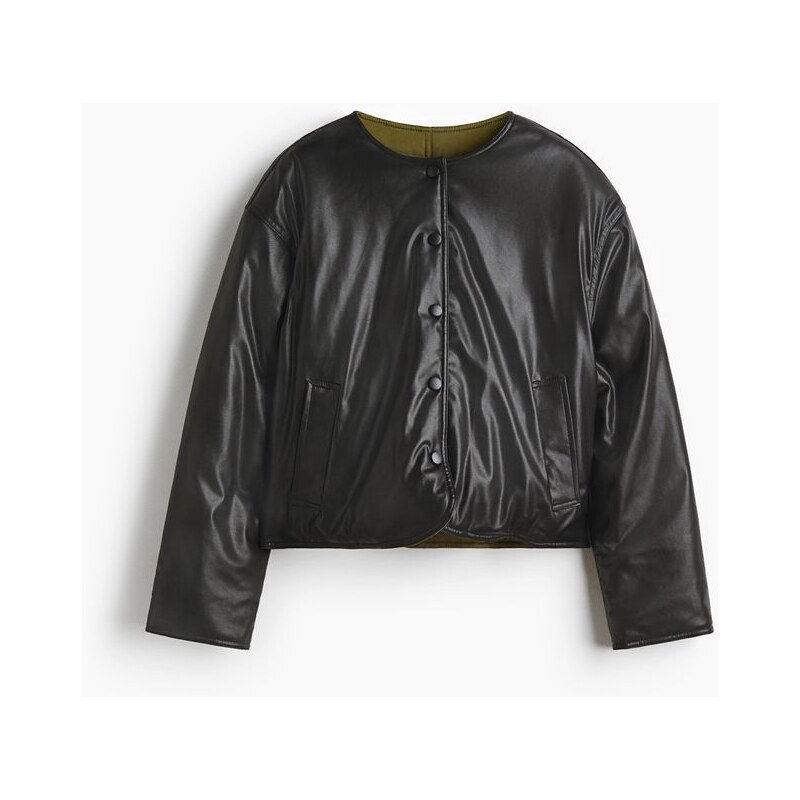 H&M - Oboustranný bomber - Černá/Tmavě Zelená Khaki