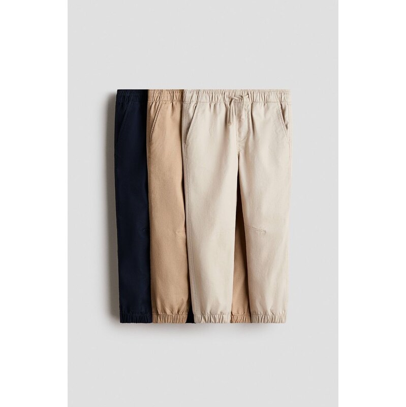 H&M - Kalhoty jogger z bavlněného kepru 3 kusy - Béžová