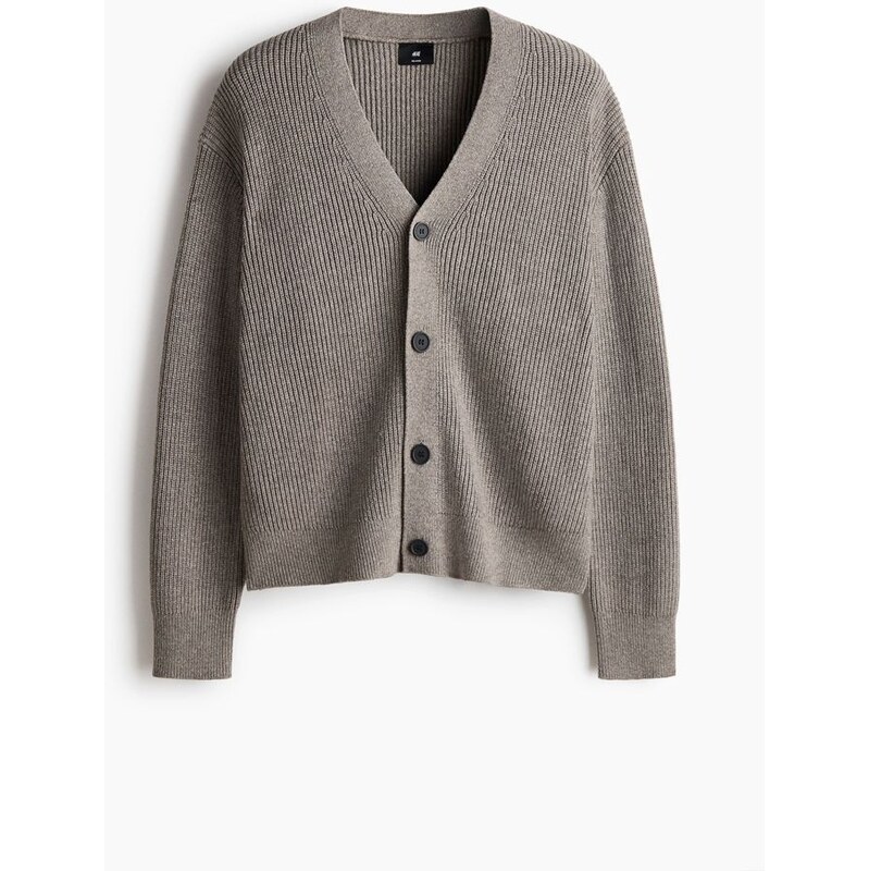 H&M - Propínací svetr z žebrovaného úpletu Relaxed Fit -