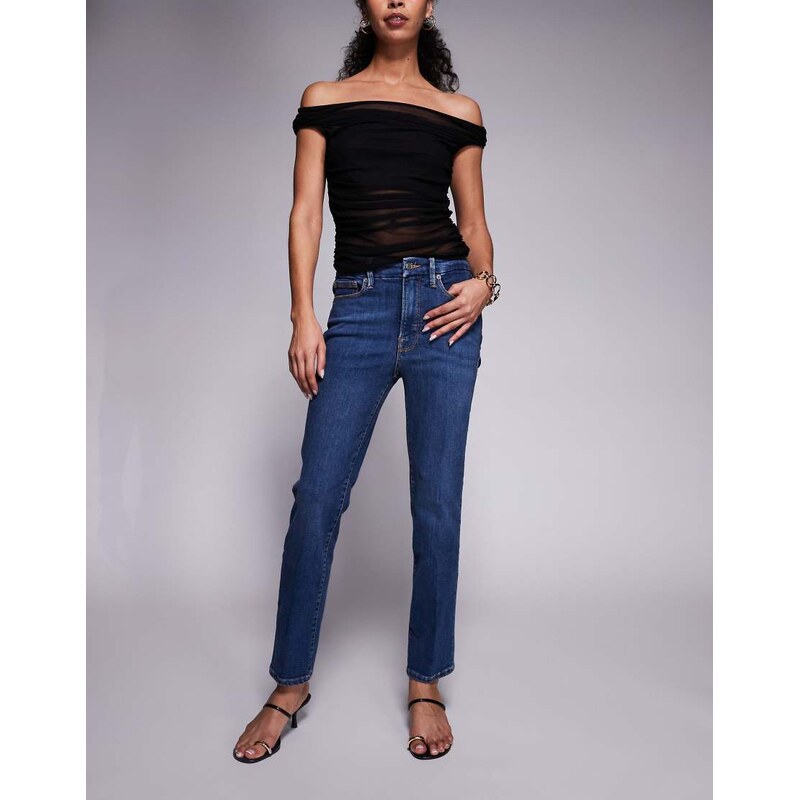 Good American good legs straight jeans in dark blue wash