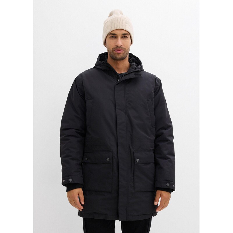 bonprix Nepromokavá zimní funkční parka s pravým prachovým peřím černá 86575797