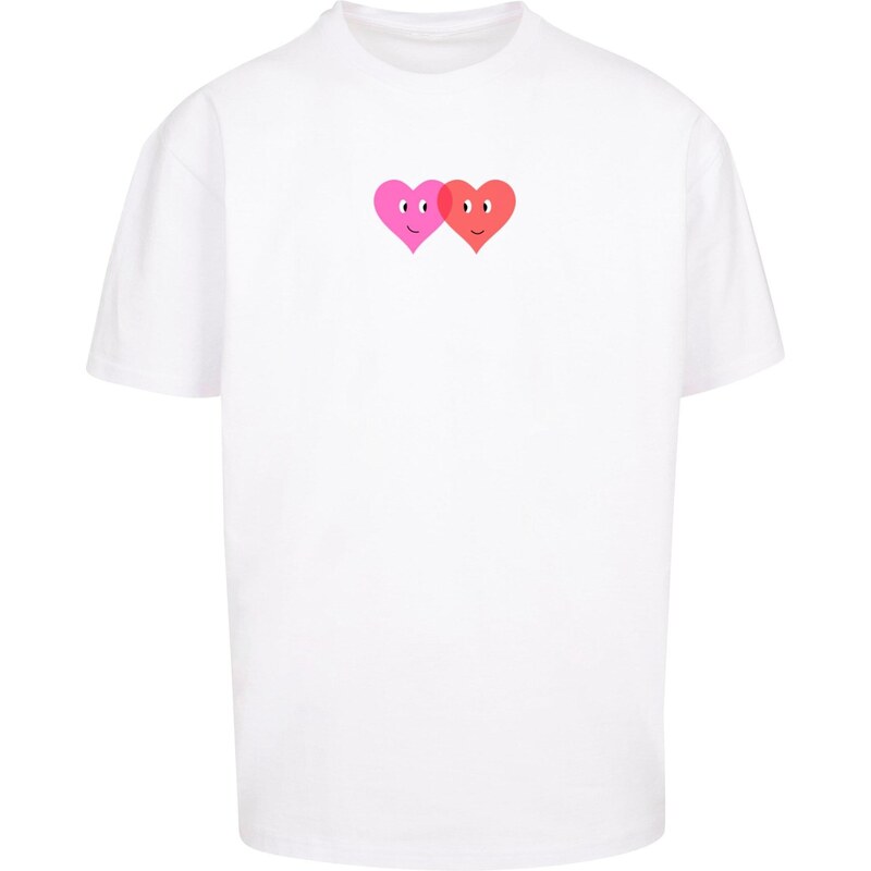 Merchcode Tričko Hugs & Love - Two Hearts pink / krvavě červená