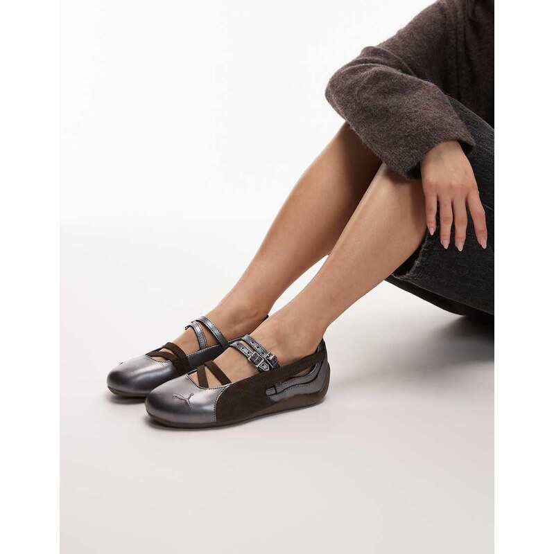 Puma Speedcat ballet flats lux in metallic silver and chocolate