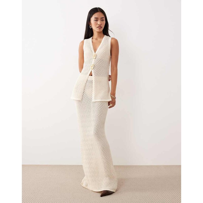 Pretty Lavish pointelle knit maxi skirt co-ord in cream-White 115515875