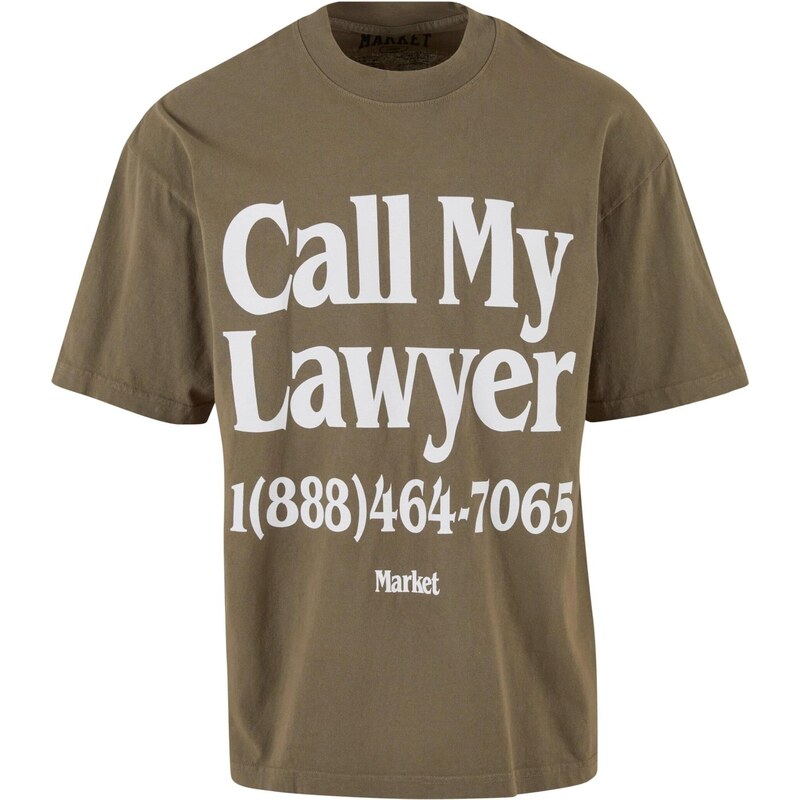 MARKET Tričko Call My Lawyer khaki / bílá