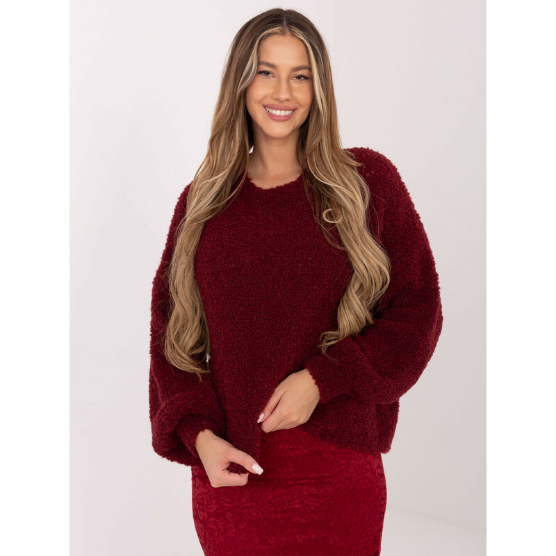 BASIC Vínový dámský teplý oversize svetr -bordo Vínová 111134352