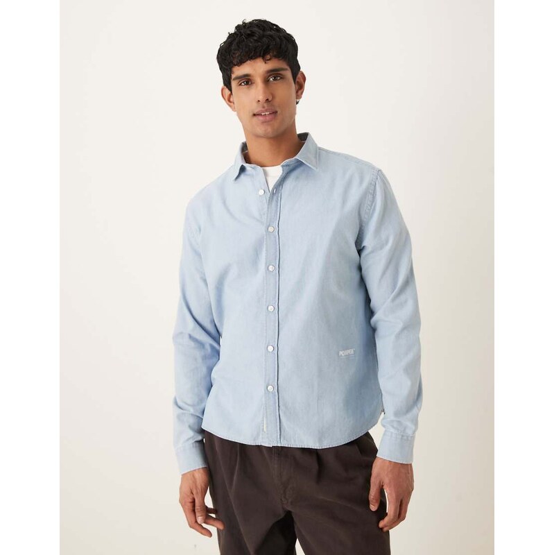 Pompeii UK Pompeii cotton long sleeve logo oxford shirt in blue