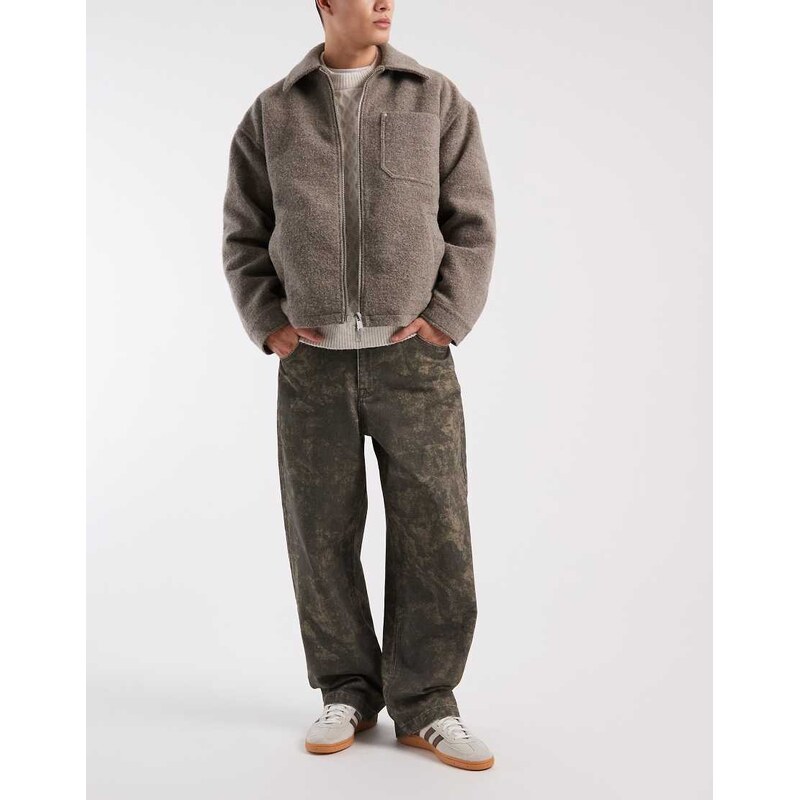 ASOS DESIGN loose straight jeans in camo-Green