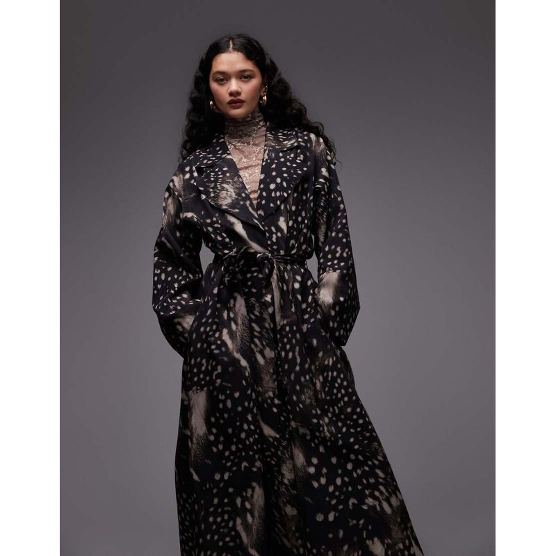 ASOS DESIGN oversized volume trench coat in animal print-Multi