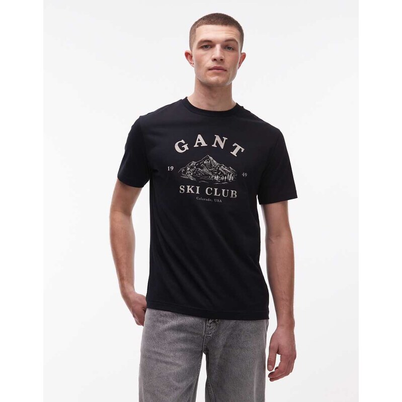 GANT Ski Club chest graphic t-shirt in black
