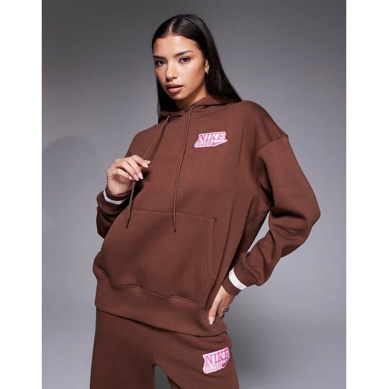 Nike Phoenix Fleece oversized hoodie with back graphic in brown 111021544