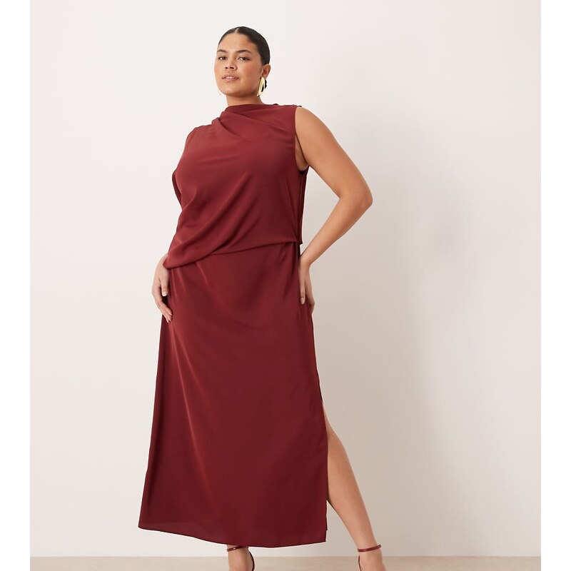 ASOS Curve ASOS DESIGN Curve draped one sleeve slinky dress in 111021639