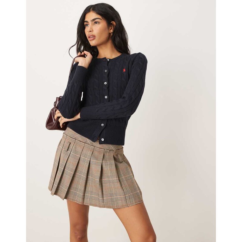 Polo Ralph Lauren icon logo cotton cable knit cardigan in navy