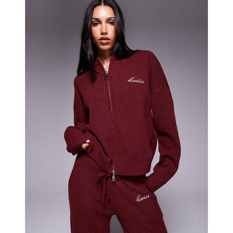 Kaiia knitted embroidered logo zip through jumper co-ord in