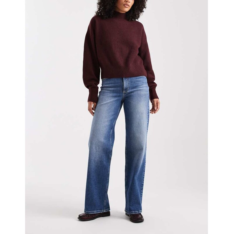 ONLY Juicy high waist wide leg jeans in dark blue