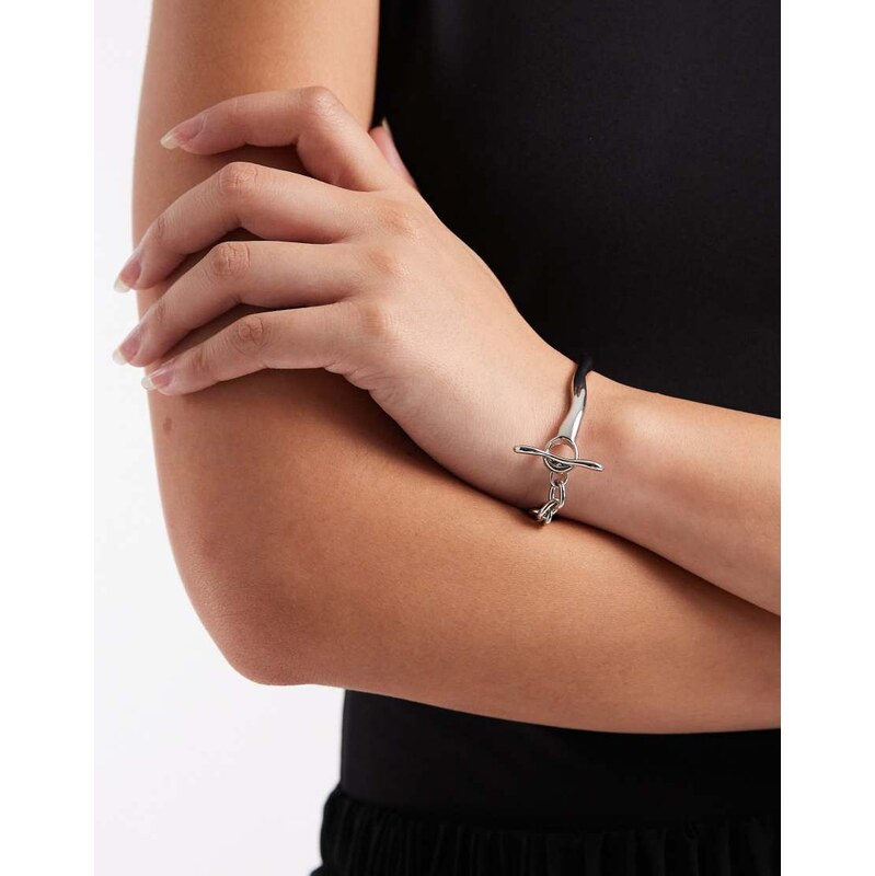 ASOS DESIGN delicate bracelet with loop through design in silver tone 111029814