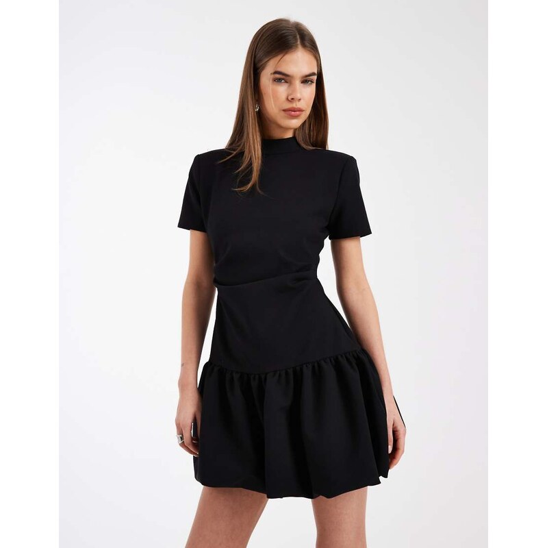ASOS DESIGN structured bubble hem mini dress in black