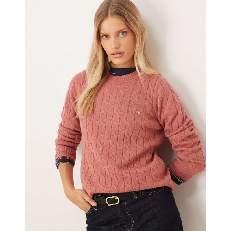 GANT lambswool cable knit jumper in light red 111021518