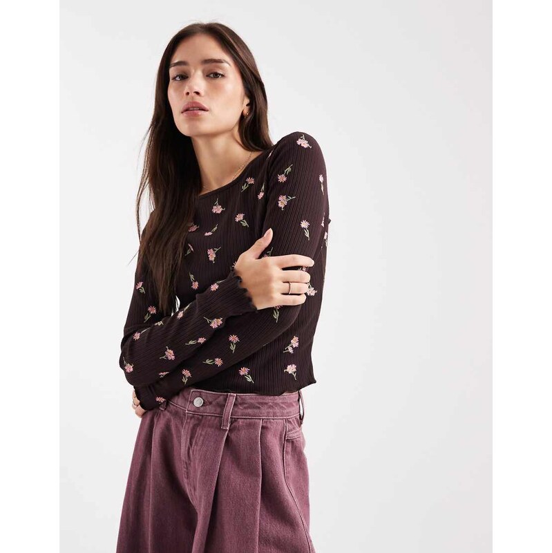 Miss Selfridge embroidered long sleeve tee-Multi