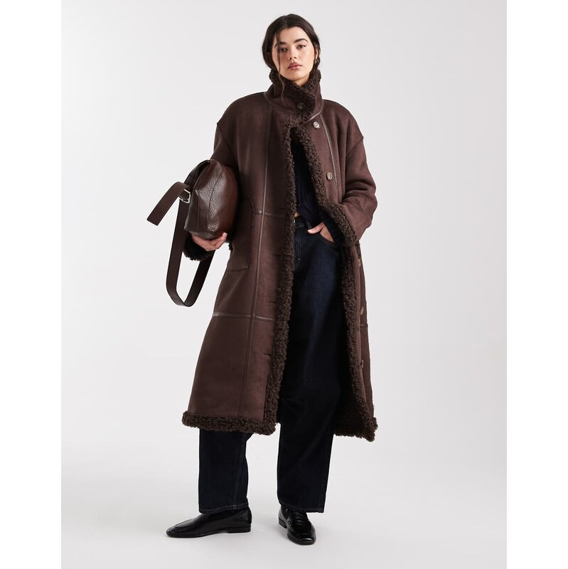 Object borg lined faux shearling reversible maxi coat in