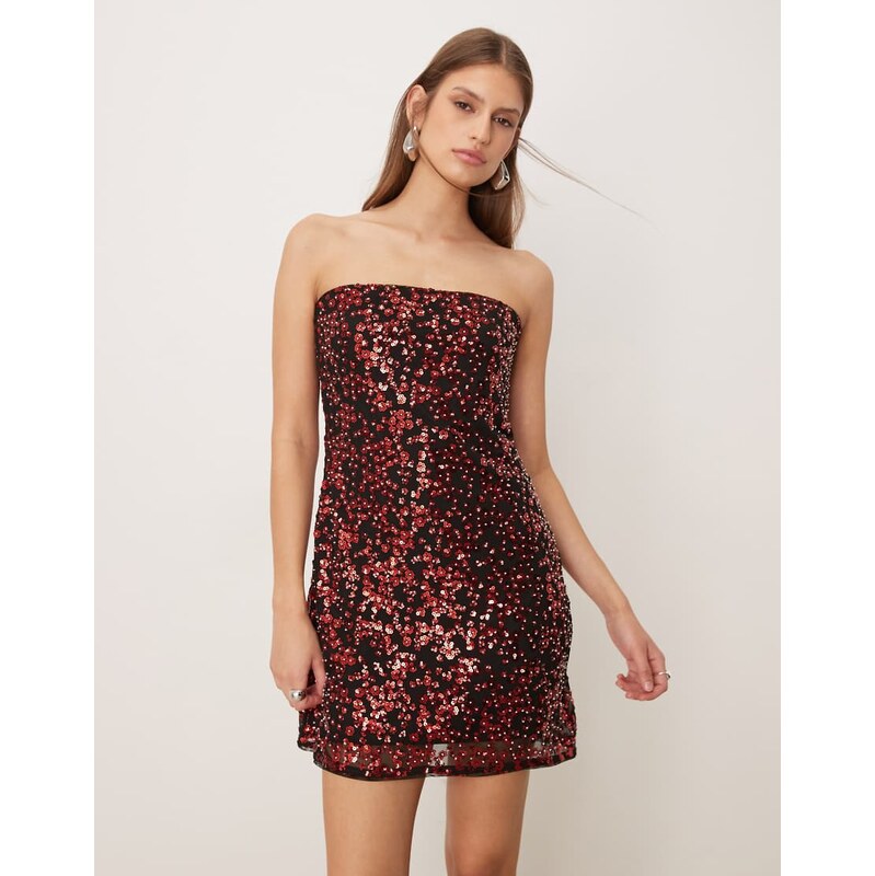 Abercrombie & Fitch scarlett strapless mini skort dress with red