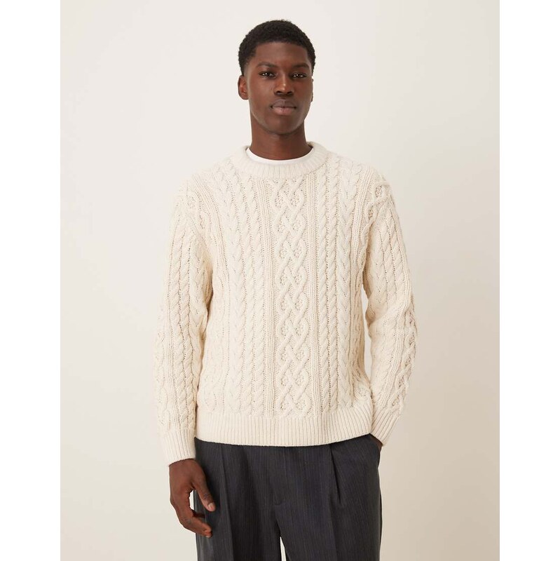 Abercrombie & Fitch oversized cable knit jumper in cream-Neutral 111021697