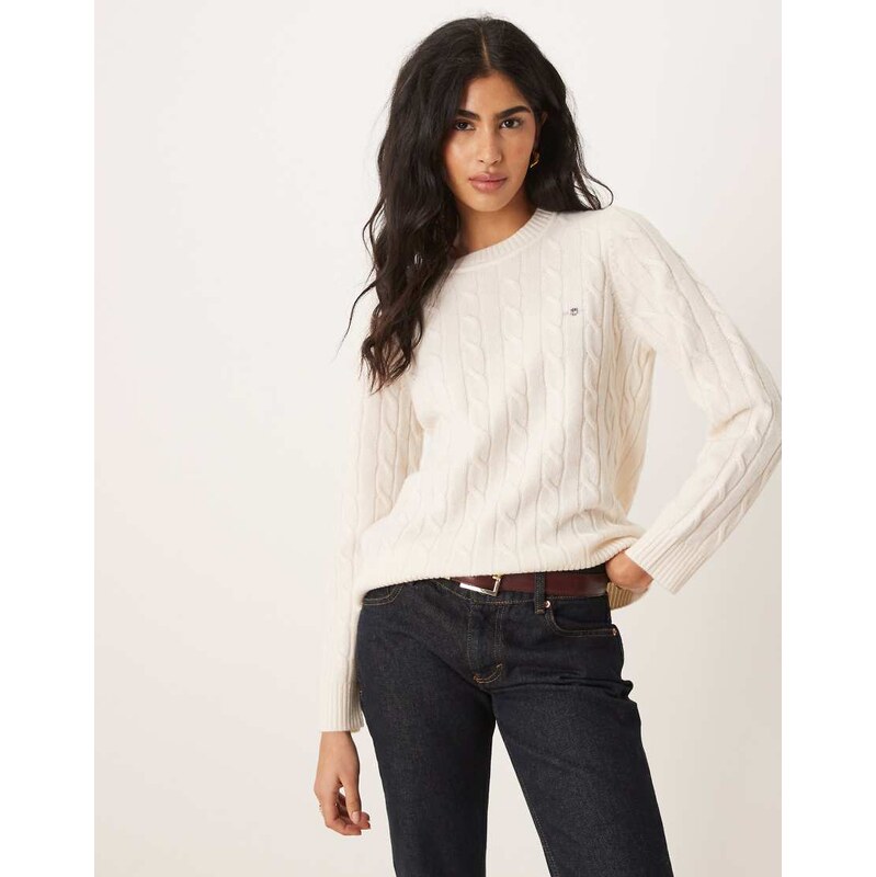 GANT lambswool cable knit jumper in cream-White 111022108