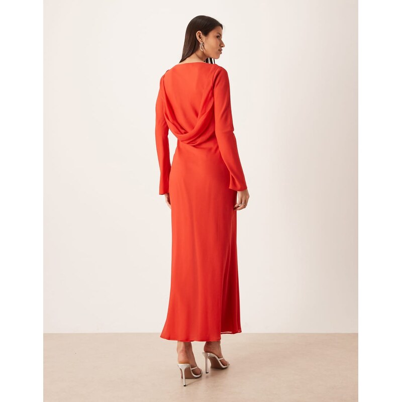ASOS DESIGN chiffon maxi dress with cowl back detail in red
