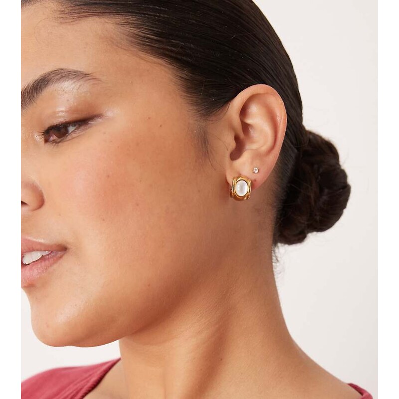 Lost Souls Hoop earrings with white stone in 18K gold plated 111071732