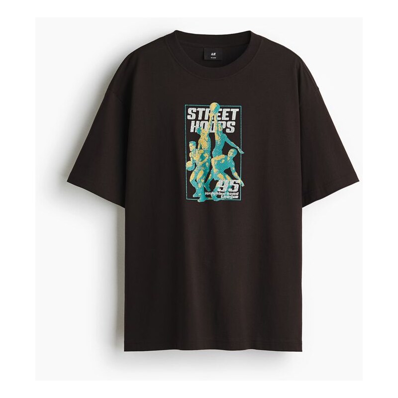 H&M - Tričkos potiskem Loose Fit - Hnědá/Street Hoops