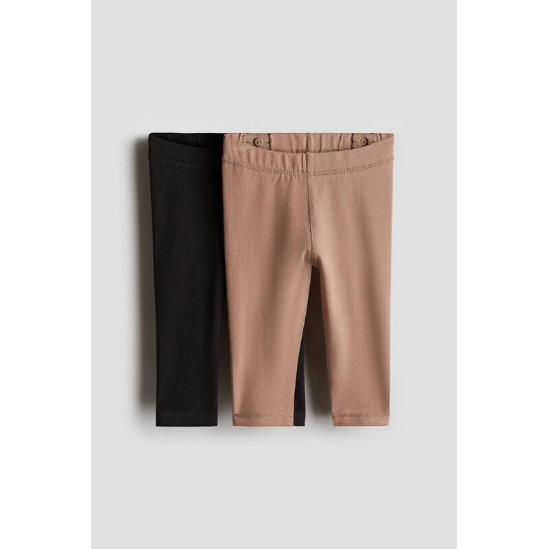 H&M - Žerzejové legíny z bavlny pima 2 kusy - Černá/Světle Hnědá