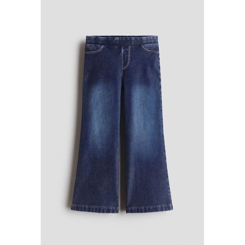 H&M - Široké kalhoty džínový look - Tmavý Denim Blue