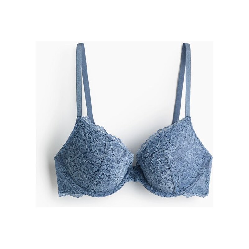 H&M - Krajková podprsenka push-up - modrá 110991857