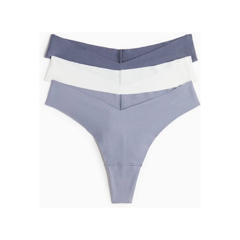 H&M - Neviditelné bavlněné kalhotky brazilian 3 kusy - modrá 108157453