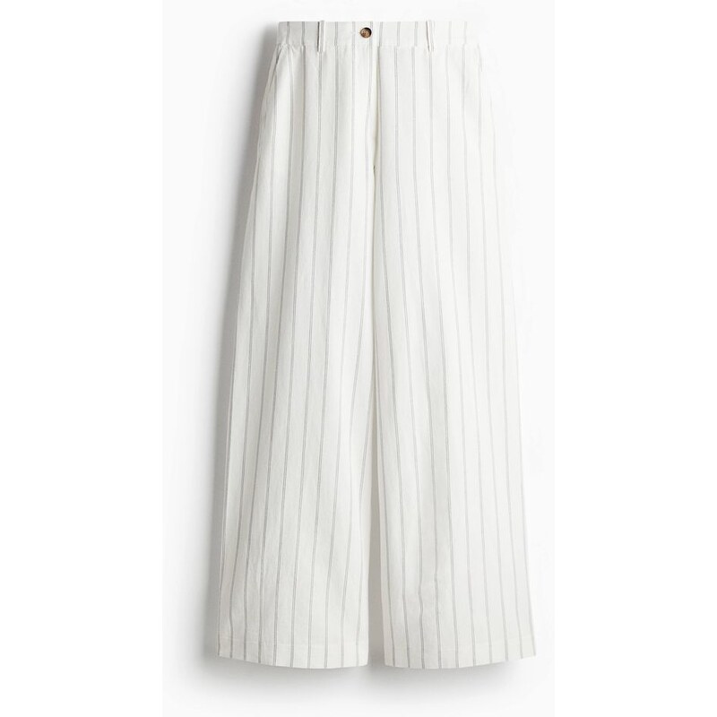 H&M - Široké kalhoty z lněné směsi - bílá 108135196