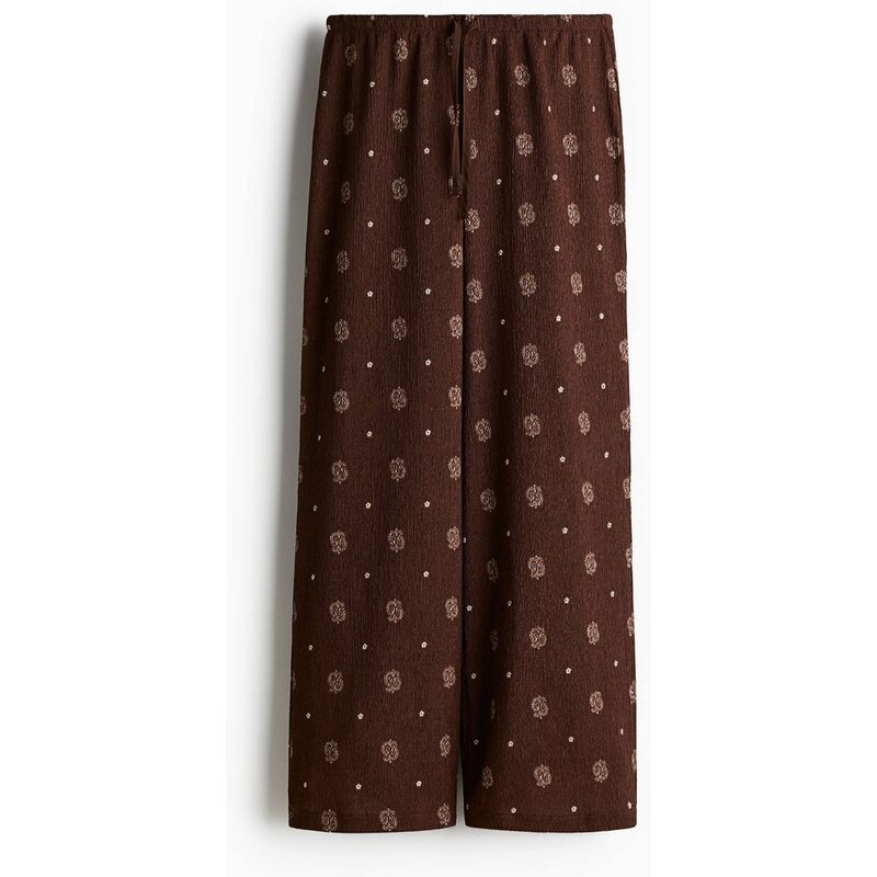 H&M - Mačkané kalhoty se stahovací šňůrkou - Tmavě Hnědá/Vzor