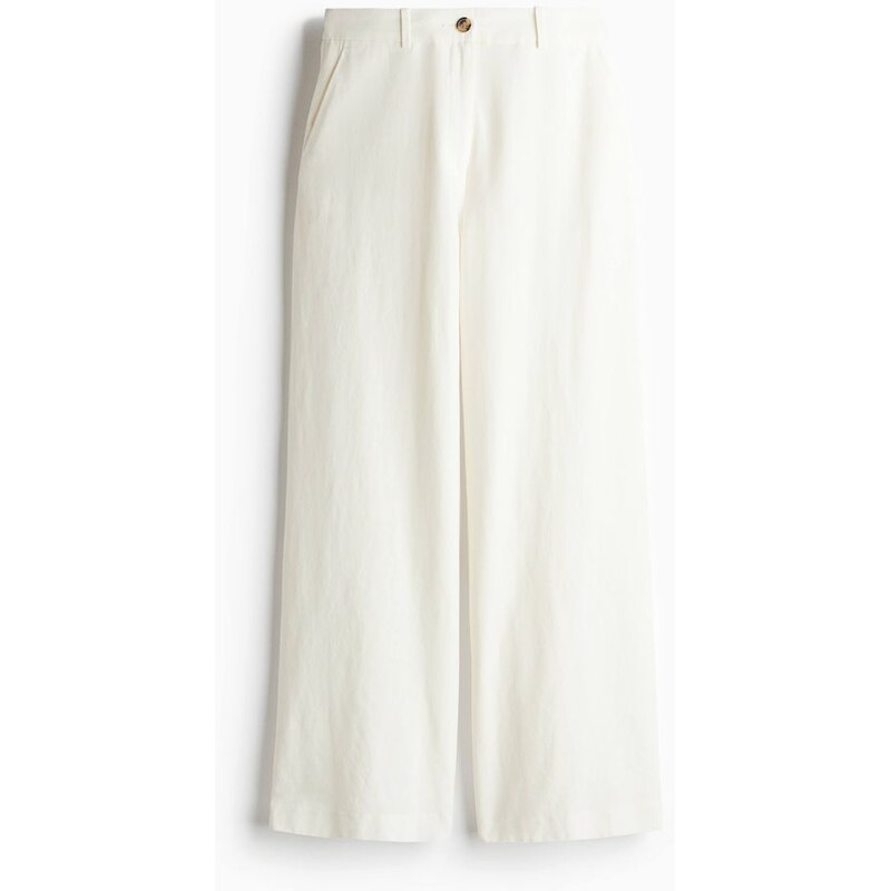 H&M - Široké kalhoty z lněné směsi - bílá 108140809