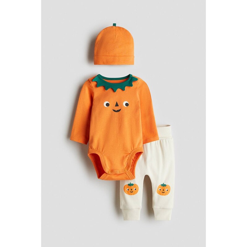 H&M - Trojdílná souprava z bavlněného žerzeje - oranžová 108163629