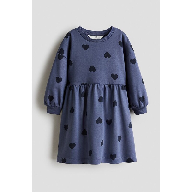 H&M - Oversized teplákové šaty - Modrá/Srdíčka