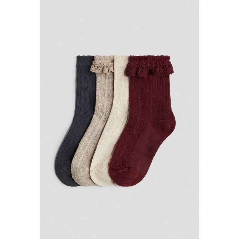 H&M - Ponožky 4 páry - Tmavě Červená/Béžová