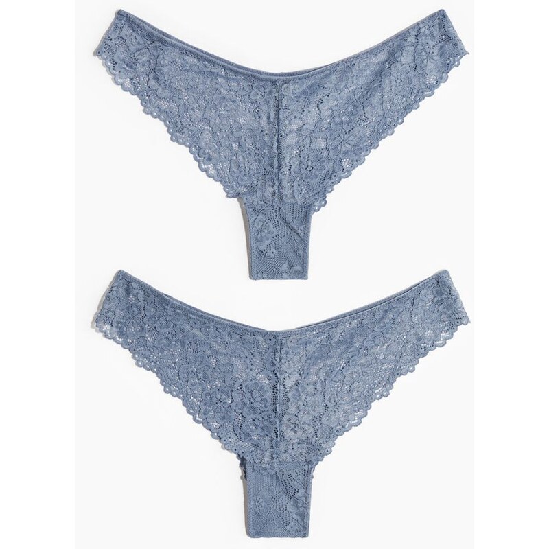 H&M - Krajkové kalhotky brazilian 2 kusy - modrá 110991880