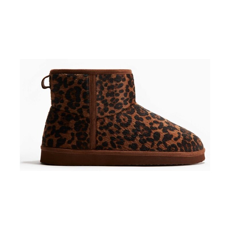 H&M - Vysoké zateplené boty - Hnědá/Leopardí Vzor