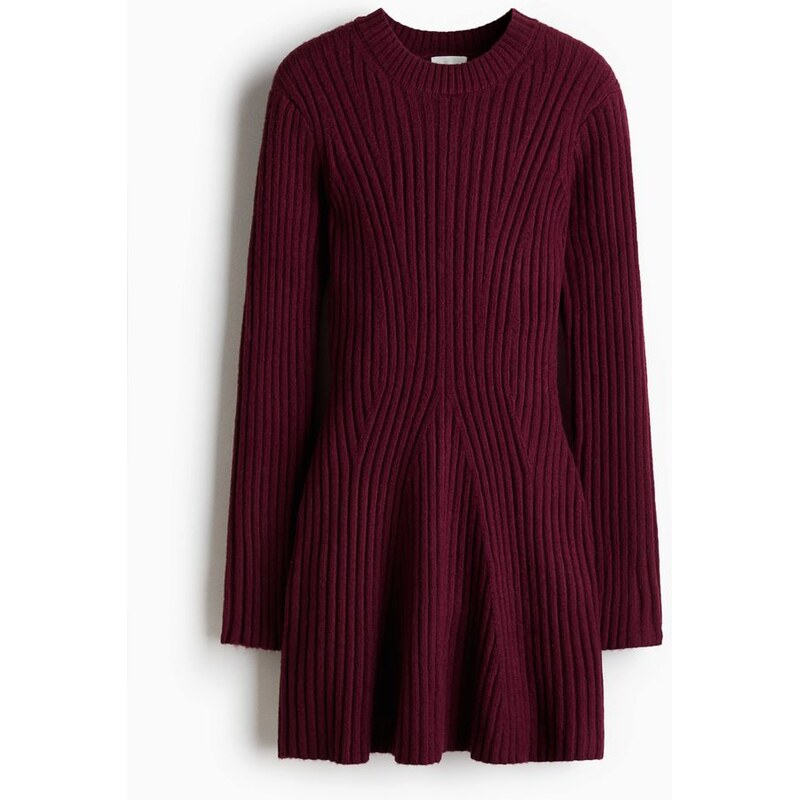 H&M - Šaty z žebrovaného úpletu - Vínová
