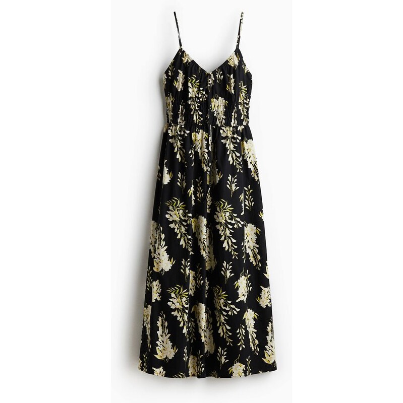 H&M - Bavlněné šaty na ramínka - Černá/Květy