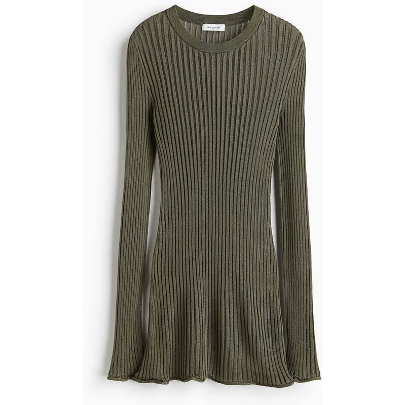 H&M - Lehounký top z žebrovaného úpletu - Tmavě Zelená Khaki