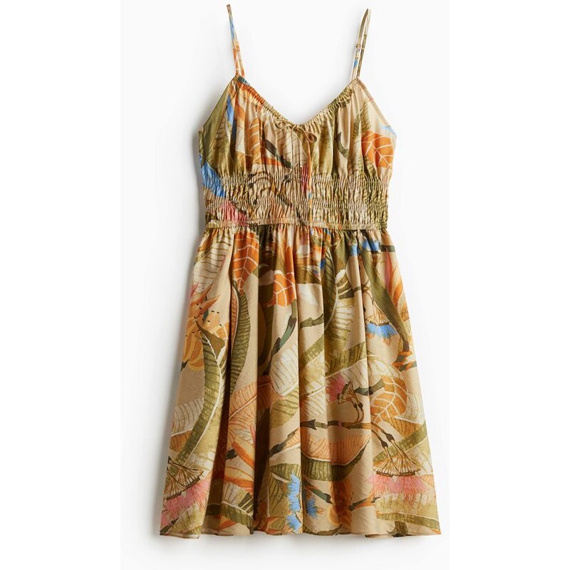 H&M - Šaty na ramínkas žabkováním - Béžová/Květy