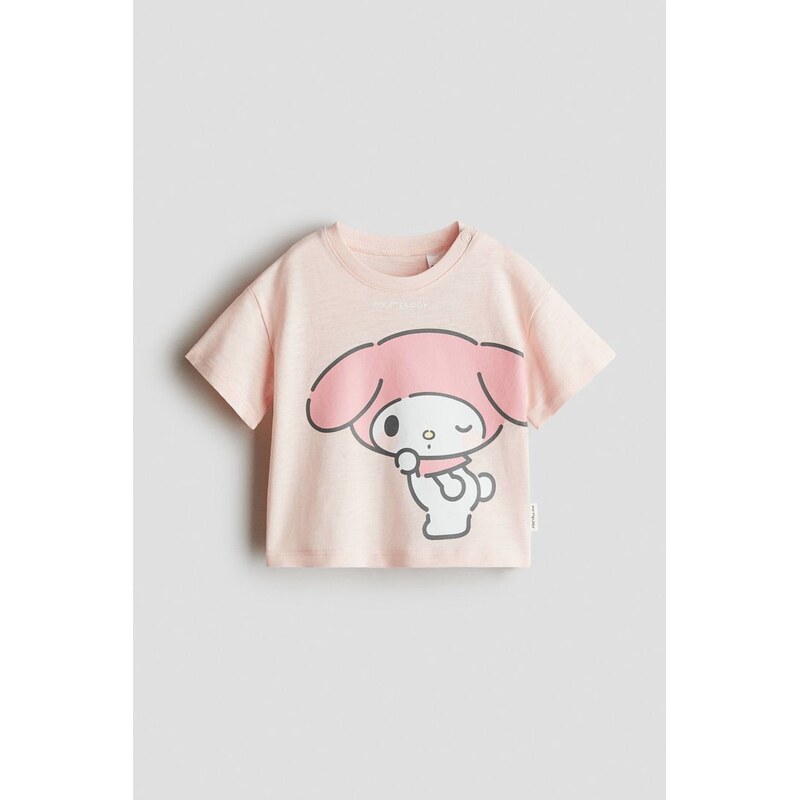 H&M - Bavlněné tričkos tištěným motivem - Broskvově Růžová/My