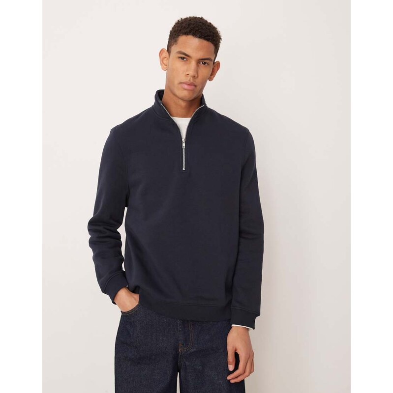 ASOS DESIGN essentials quarter zip sweatshirt in navy