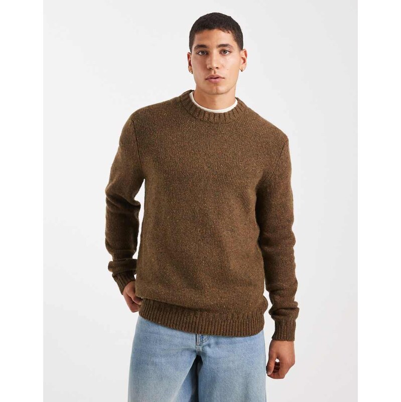 ONLY & SONS crew neck knit jumper in speckled olive-Green