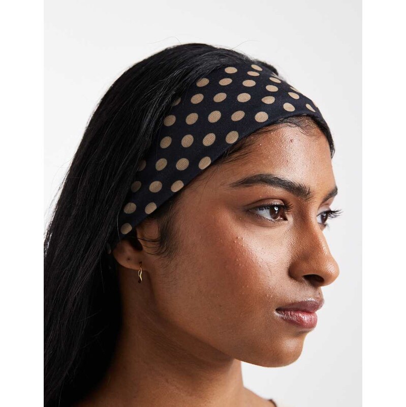 ASOS DESIGN headband with polka dot pattern in black and beige